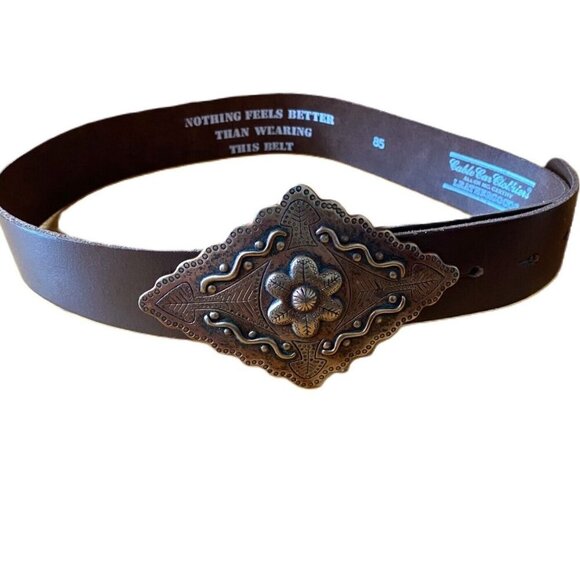 Vintage copper buckle leather belt by Cable Car Clothiers Allen McCarthy - Picture 2 of 15